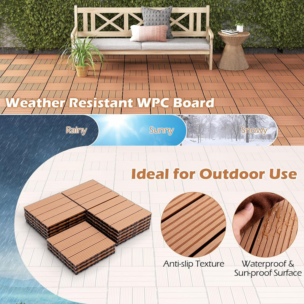 Interlocking Deck Tiles 18 Pack - 18 sq.ft Composite Outdoor Flooring Covering All Weather Use, 12 x 12 in Patio