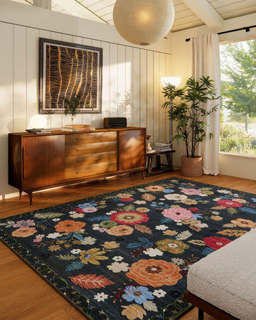 8x10 Area Rugs for Living Room: Washable Rug Non Slip Low Pile Soft Faux Wool Non Shedding Vintage Floral Large