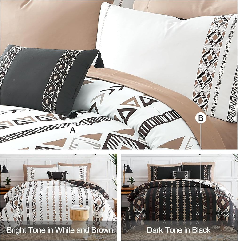 Geniospin King Comforter Set- 7 Pieces Boho Bed in a Bag, Western Bedding Set for All Seasons