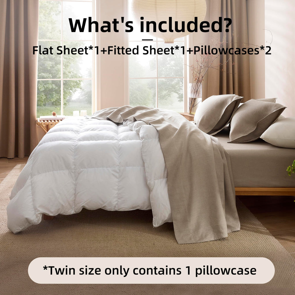 100% French Pure Linen Sheets Set 4-Piece, Oeko-Tex Certified 180 GSM Stone Washed All-Season Bedding for