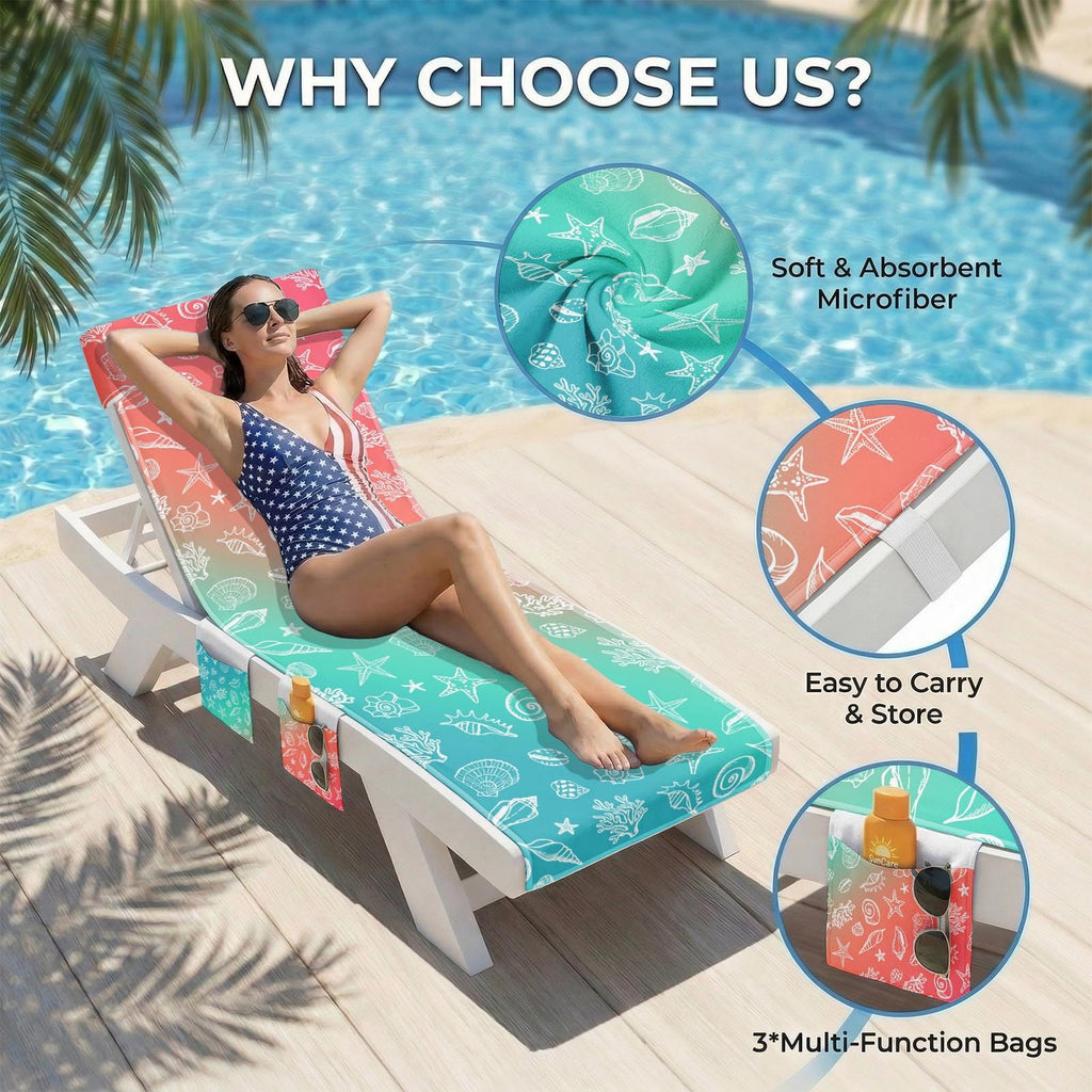 Lounge Chaise Chair Towel Covers, 2 Pack, Shell, 85X30 in