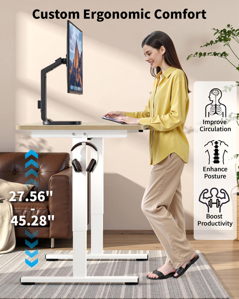 Small Electric Standing Desk, 36" x 24" Whole Piece Height Adjustable Desk, Oak Sit to Stand Computer Workstation