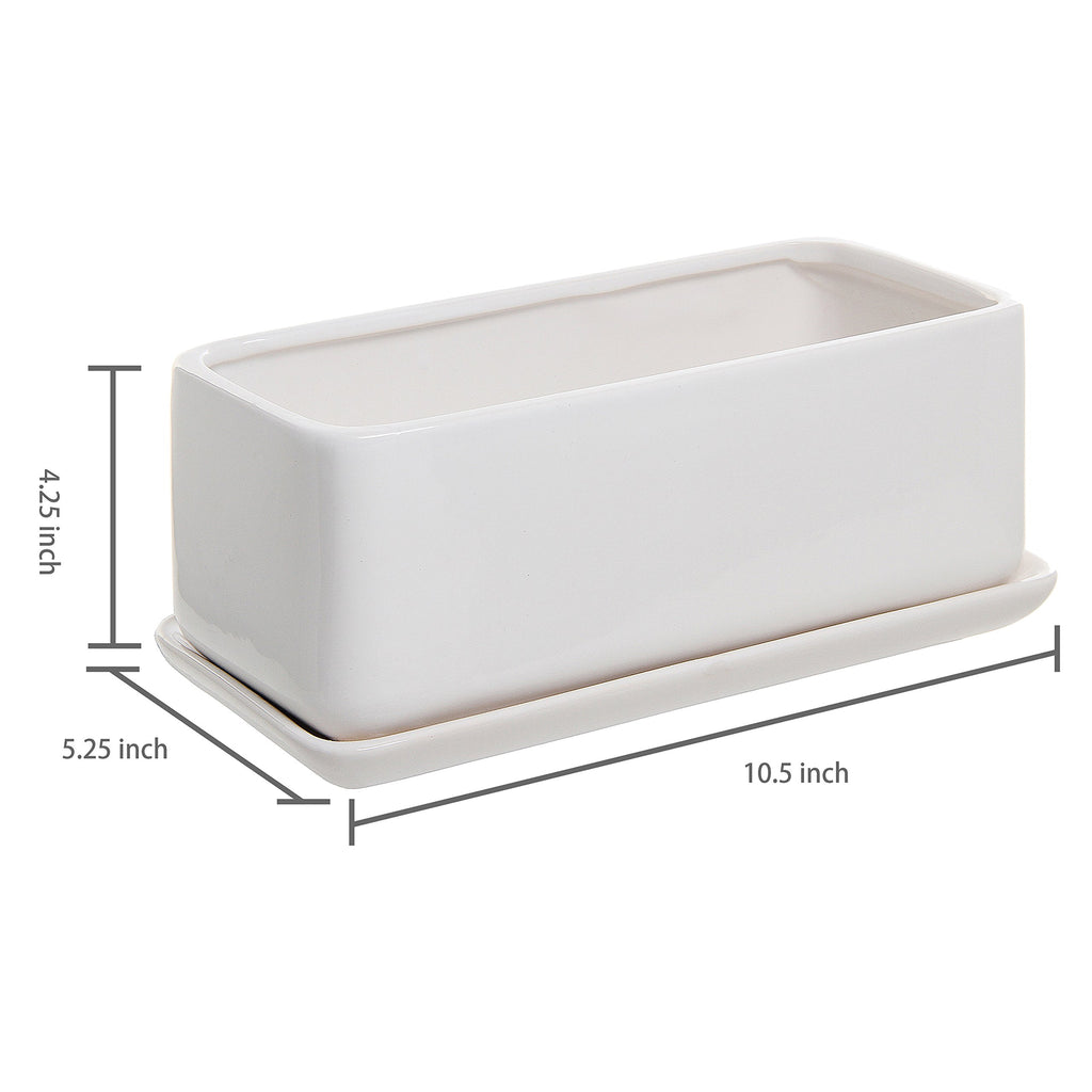White Ceramic Succulent Planter with Drainage & Saucer, 2 Pack