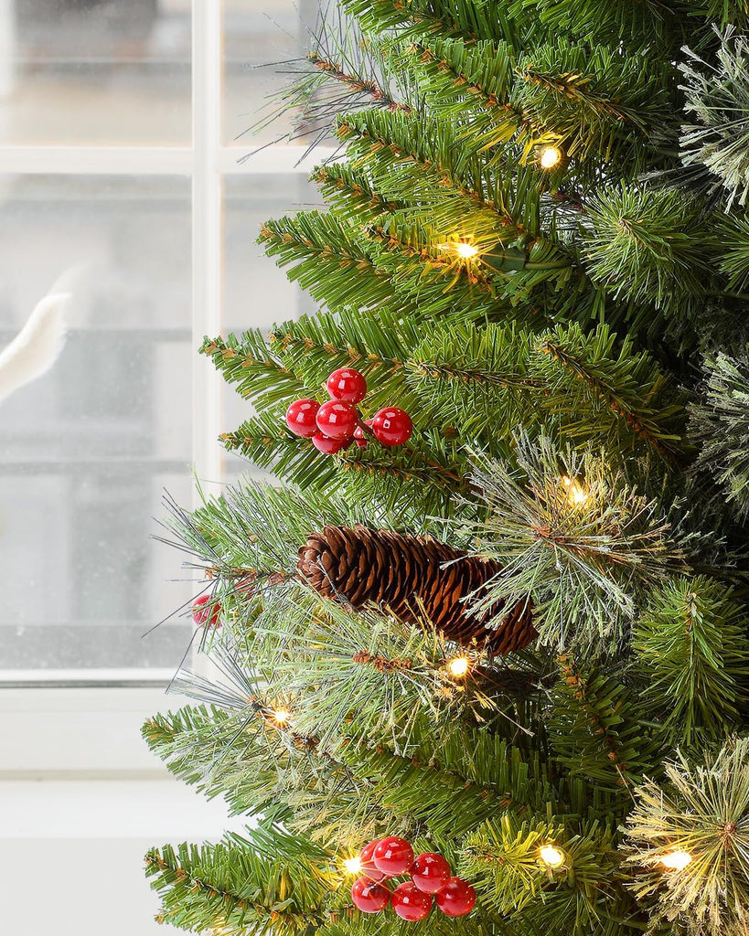 3ft Pre-Lit Artificial Christmas Tree with 70 LED Lights Mini Xmas Trees, Cement Burlap Base Basin, Tabletop, Green