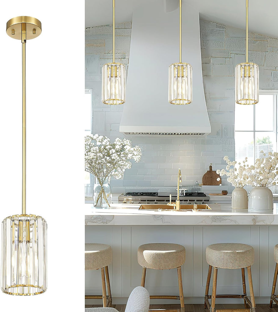 Crystal Pendant Lights, Hanging Light Fixture with Polished Gold Finish, Modern Mini Chandelier, Pendant Lights