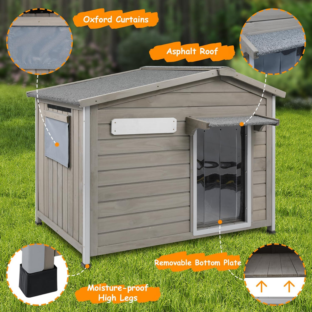 Large Outdoor Dog House for Small Medium Dogs, Weatherproof Wooden Kennel