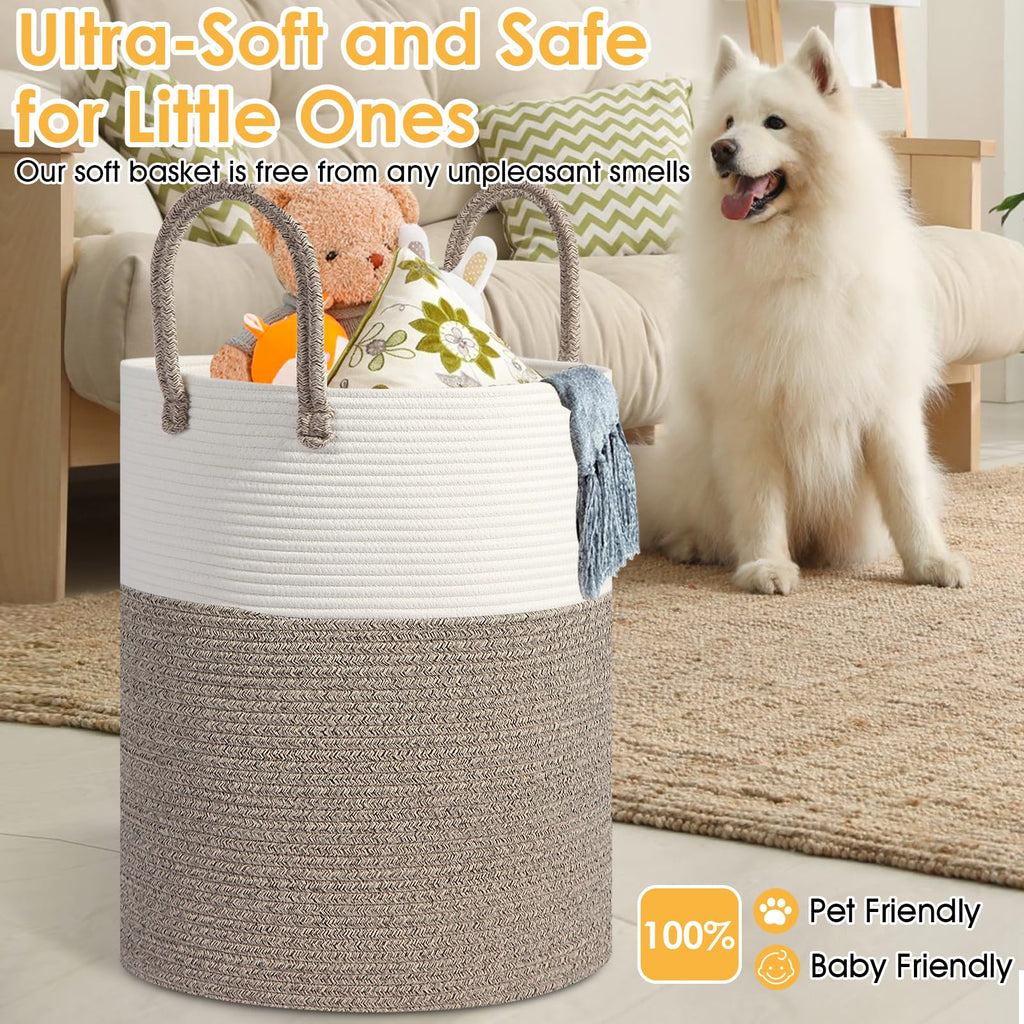 Large 60L Laundry Basket Hamper, Woven Cotton Rope Basket with Handles, Blanket Basket , Baby Nursery, Bedroom &
