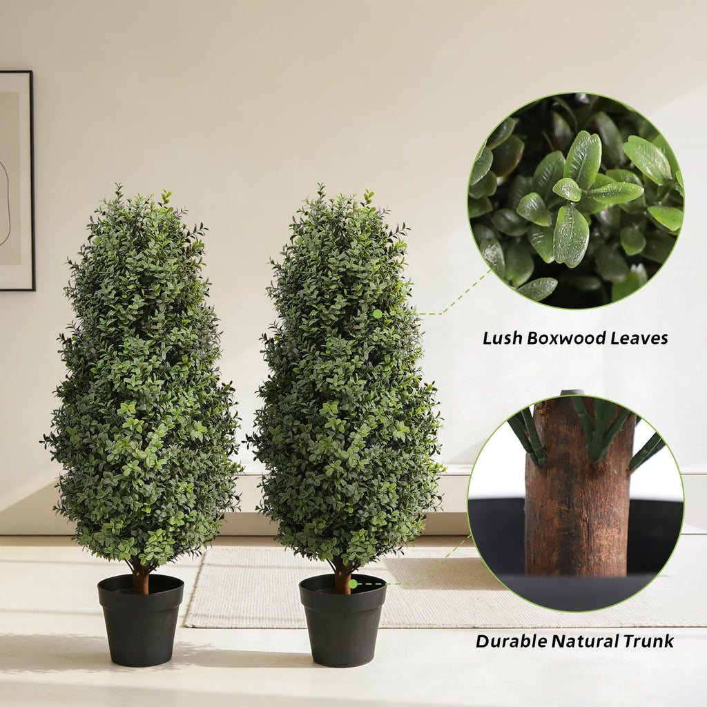 35inch Artificial Topiary Boxwood Tree, Faux Plants Outdoor 2 Packs Fake Bushes Faux Shrub, Artificial Topiary for