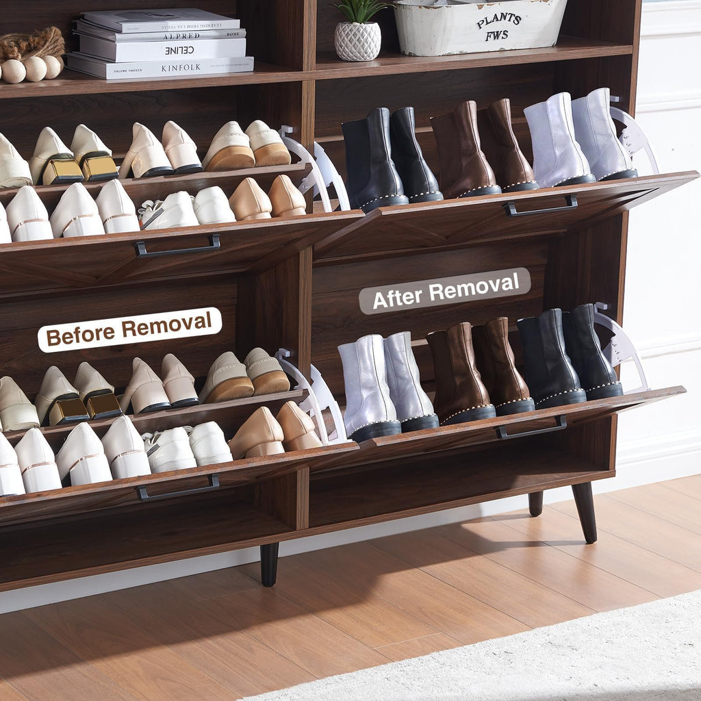 Farmhouse Shoe Storage Cabinet with 4 Flip Drawers & Open Storage