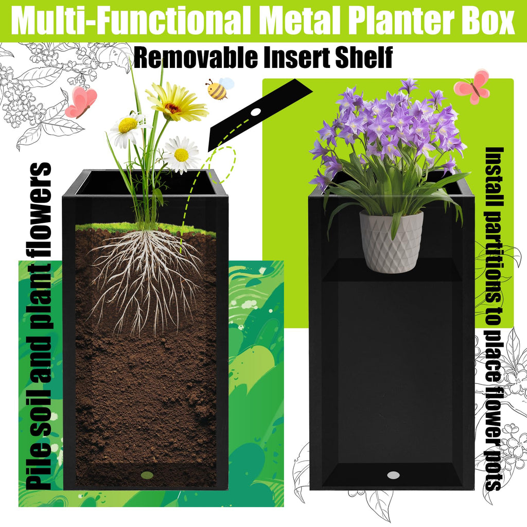 Metal Planter Box 14" x 14" x 30" Large Rectangular Planter Heavy Duty Galvanized Steel Tall Plant Boxes with Insert
