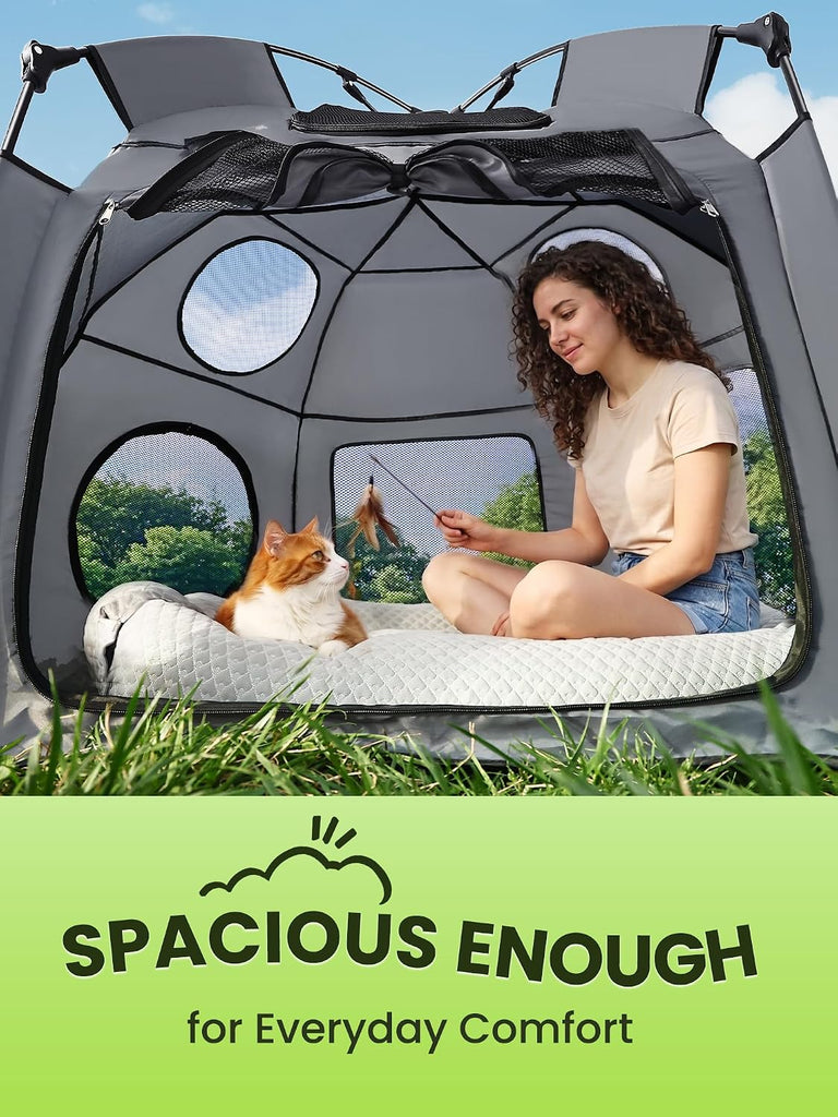 Catio Outdoor Cat Enclosure, 55" Extra Large Catio Pop Up Indoor Outdoor, Portable Cat Playpen Weatherproof