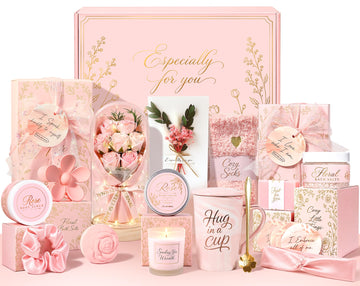 Birthday Gifts for Women, 14-Piece Self Care Christmas Gift Basket for Her, Spa Care Package with Preserved Rose &