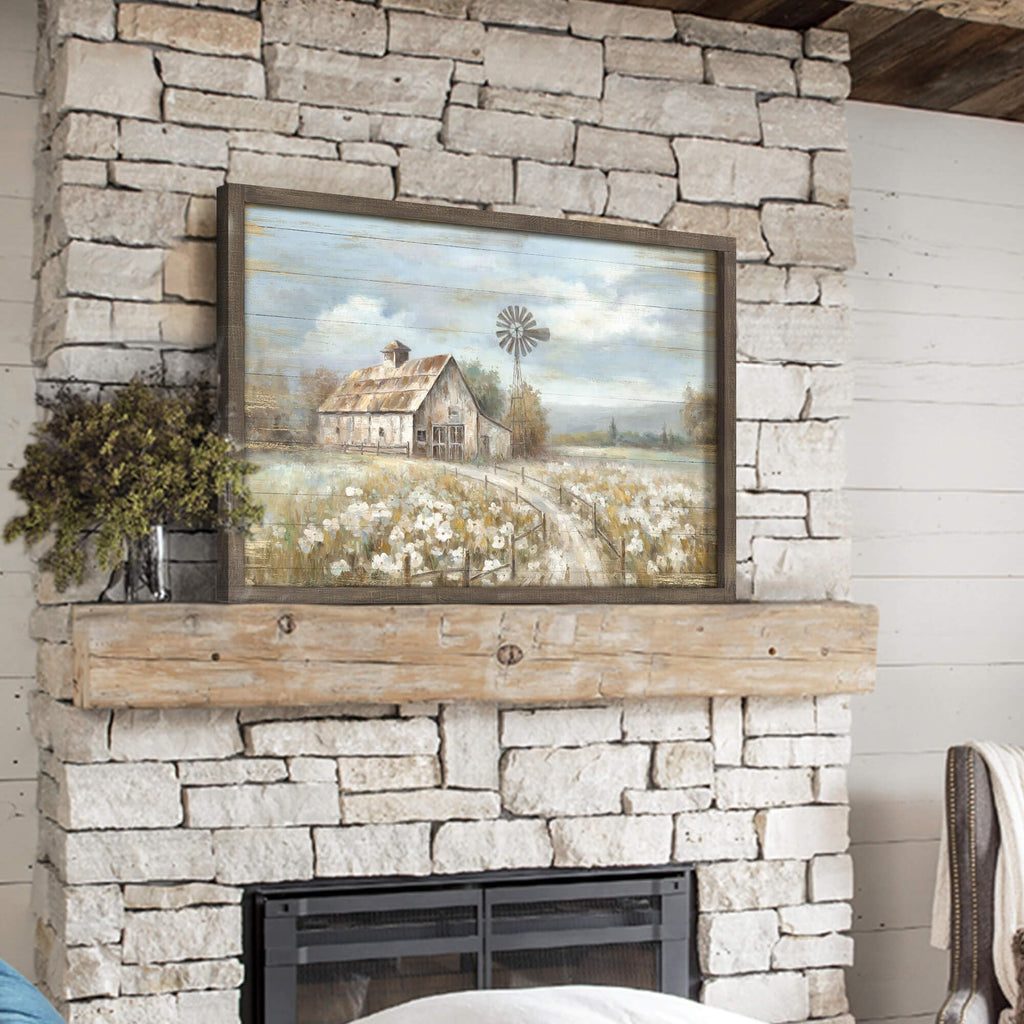 Country Barn Wall Art, Rustic Windmill Picture, 45x30