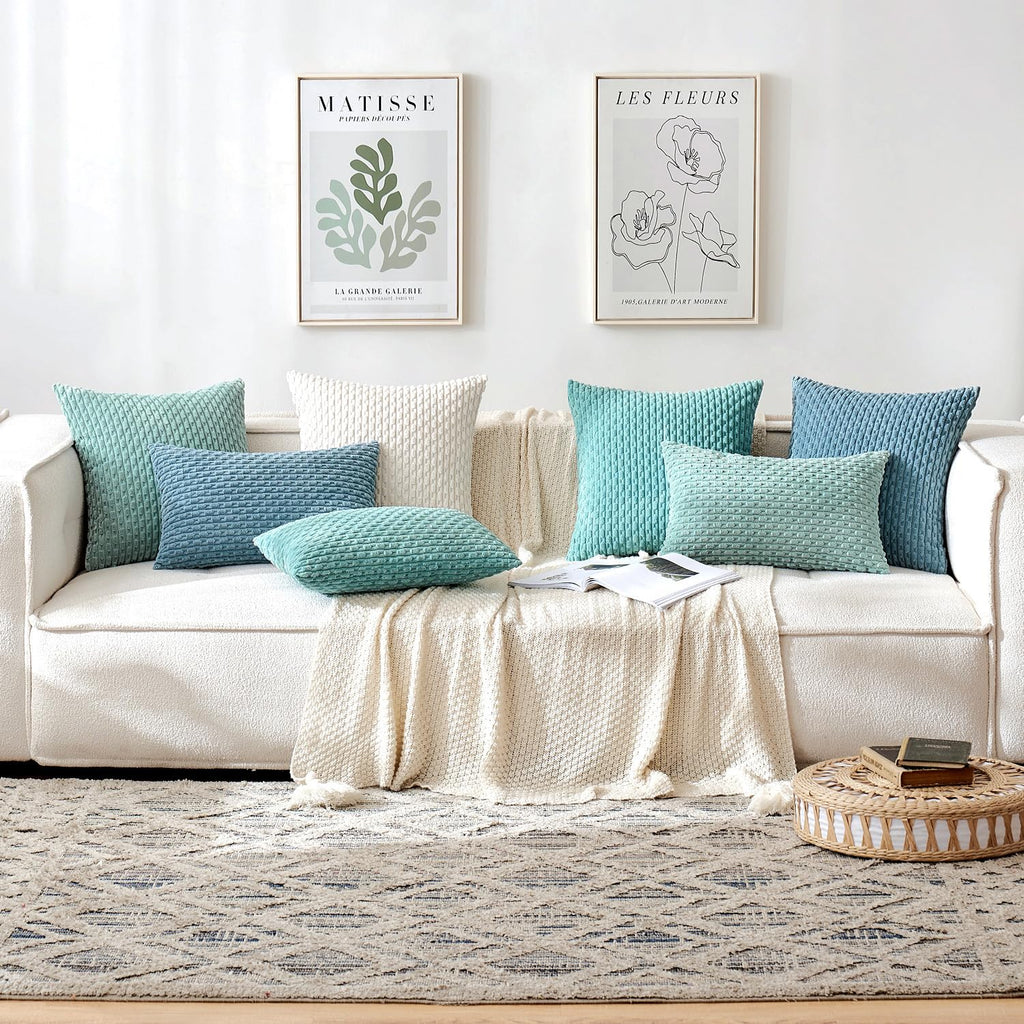 Decorative Throw Pillow Covers 20x20 Blue Grey Textured Corduroy