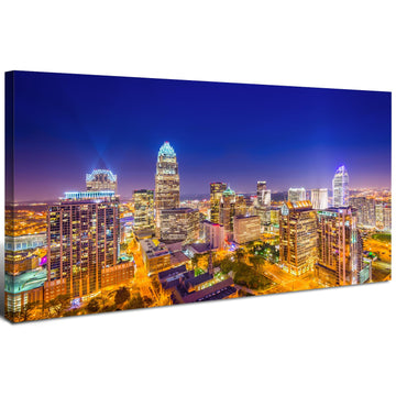 Charlotte City Skyline Wall Art Blue Night Cityscape Wall Decor North Carolina City Panoramic Landscape Canvas Prints