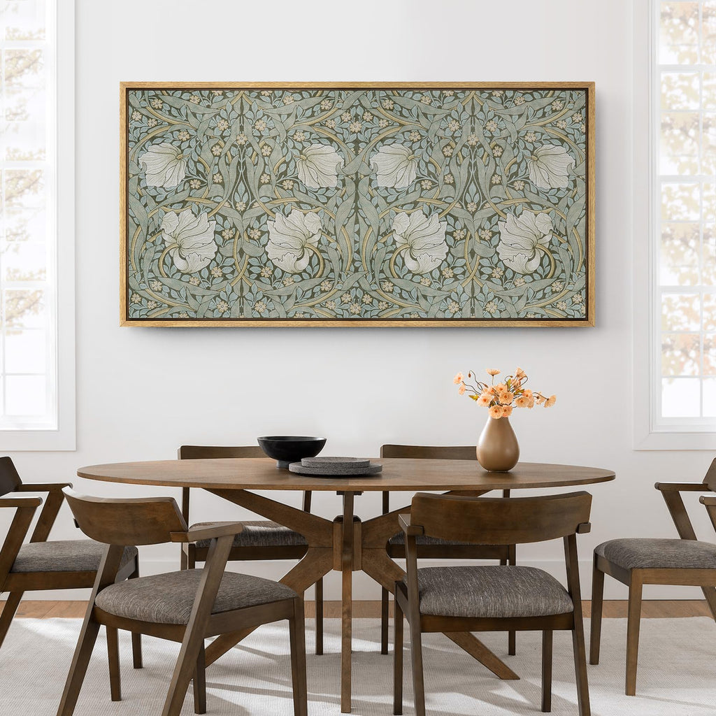 Extra Large Framed Canvas Print Wall Art Botanical Pattern Art Nouveau Flora Illustrations Modern Art Calm Warm
