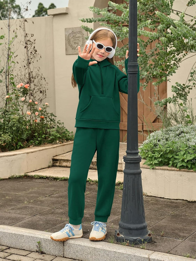 Girls 2 Piece Outfits Sweatsuit Kids Fleece Half Zip Hoodie Set
