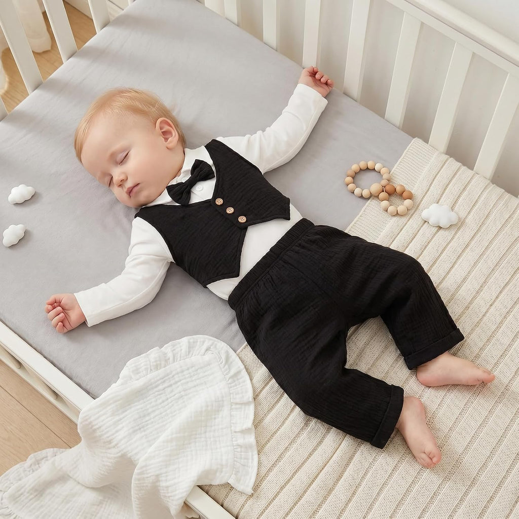 Infant Baby Boy Outfit Gentleman Suit Bowtie Dress Romper Pants Set