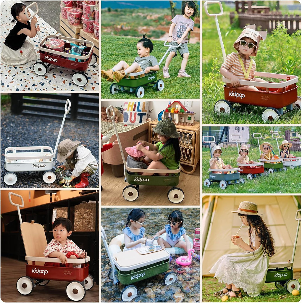 PULA-Wild in-1 Kids' Pull-Along Wagon Toddlers Push Walker for 2.5-8, Removable Wooden Cover and Adjustable