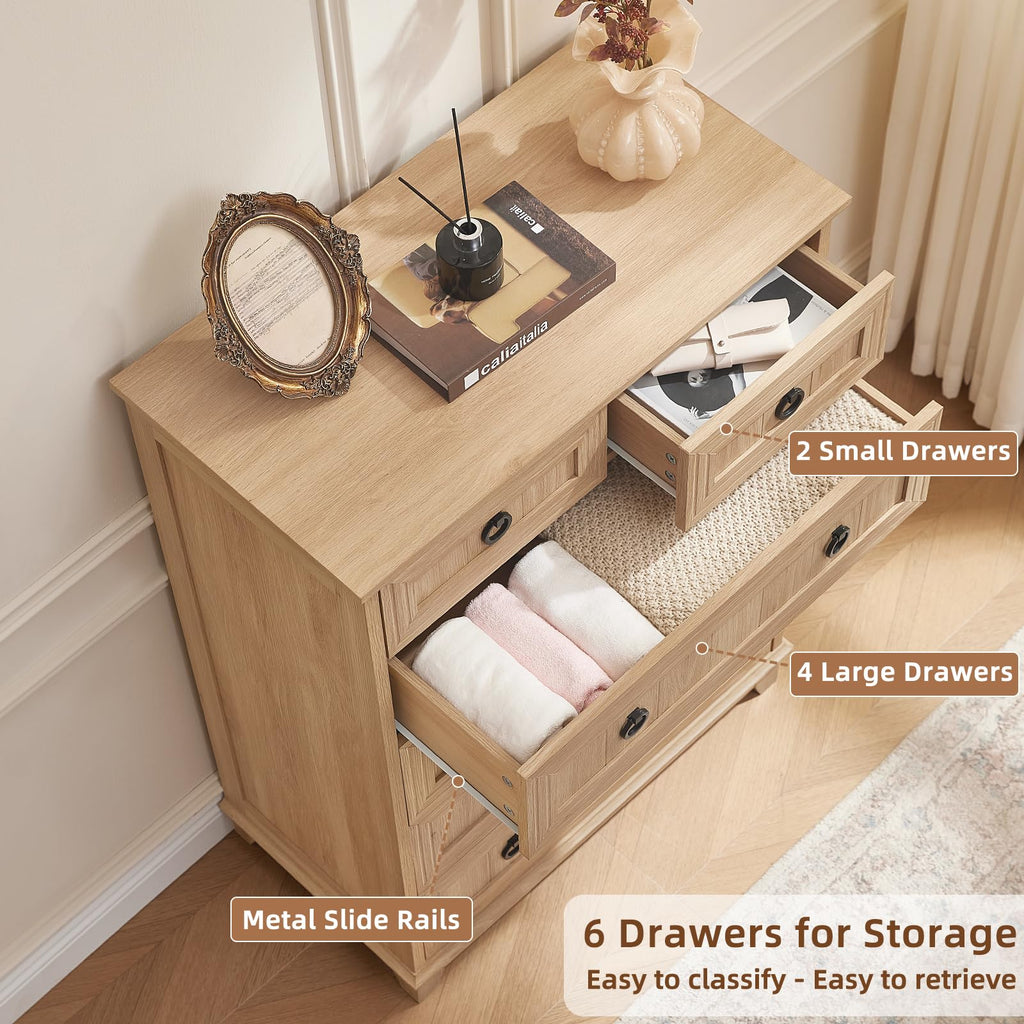 Farmhouse 6 Drawer Dresser, 41" Tall Chest of Drawers