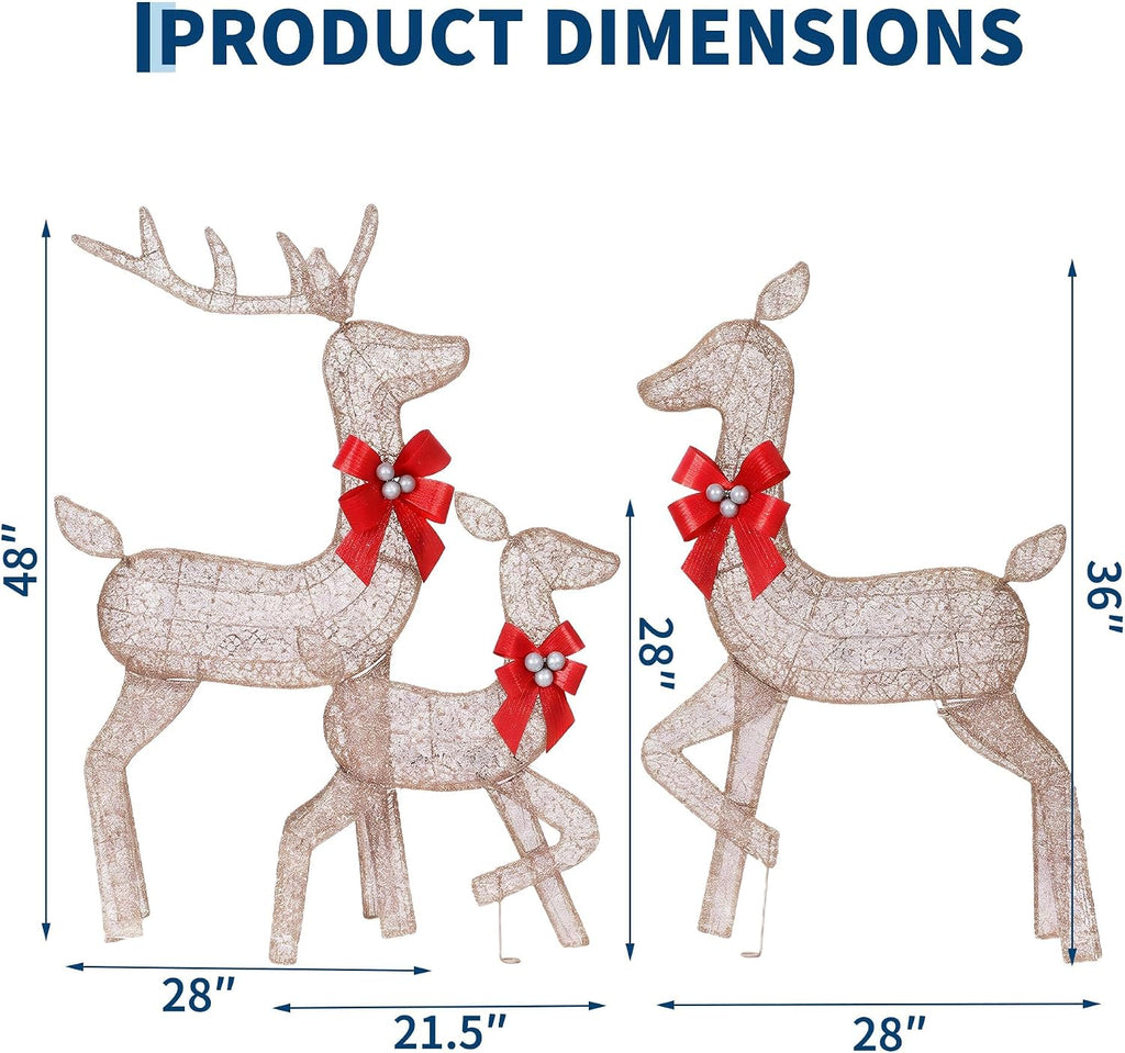 3 Piece 4FT 2D Lighted Christmas Deer with 175 LED Lights
