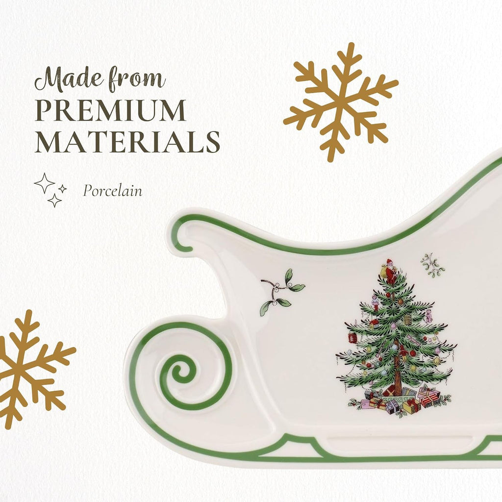 Christmas Tree Embossed Sleigh Porcelain Serving Platter