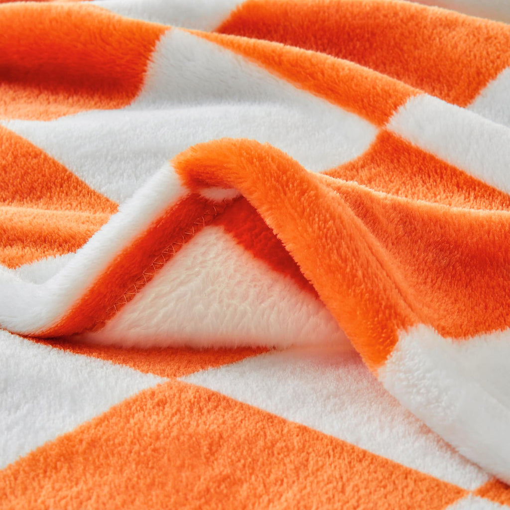 Checkered Fall Twin Blanket for Couch, Orange & White, 60"x80"