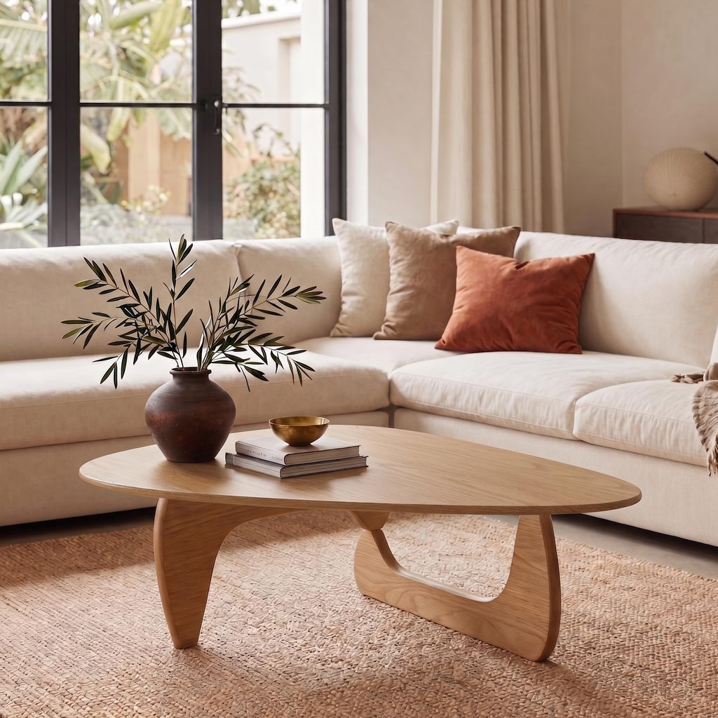 39" Coffee Table Mid Century Modern Center Table with Solid Wood Top, Natural