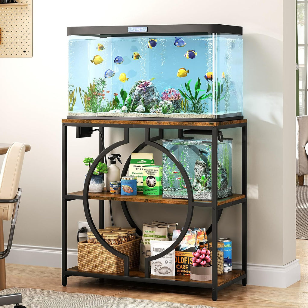 20-29 Gallon Aquarium Stand with Power Outlet, 3 Tier Heavy Duty Metal Fish Tank Stand with Storage Shelf, Fish Tank