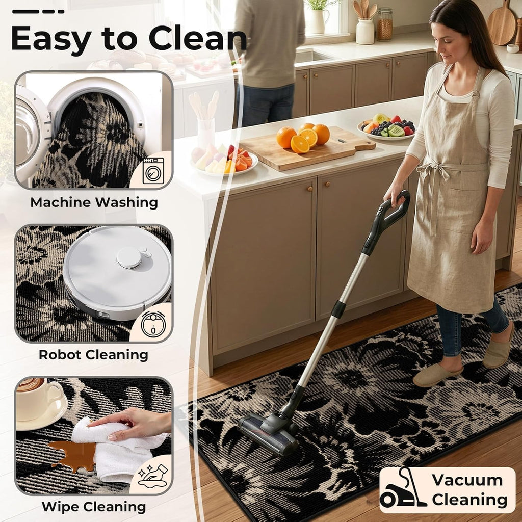 Hallway Runner Rug 2x10, Non Slip High-Low Textured Floral Washable Runner Rug with Rubber Backing, 