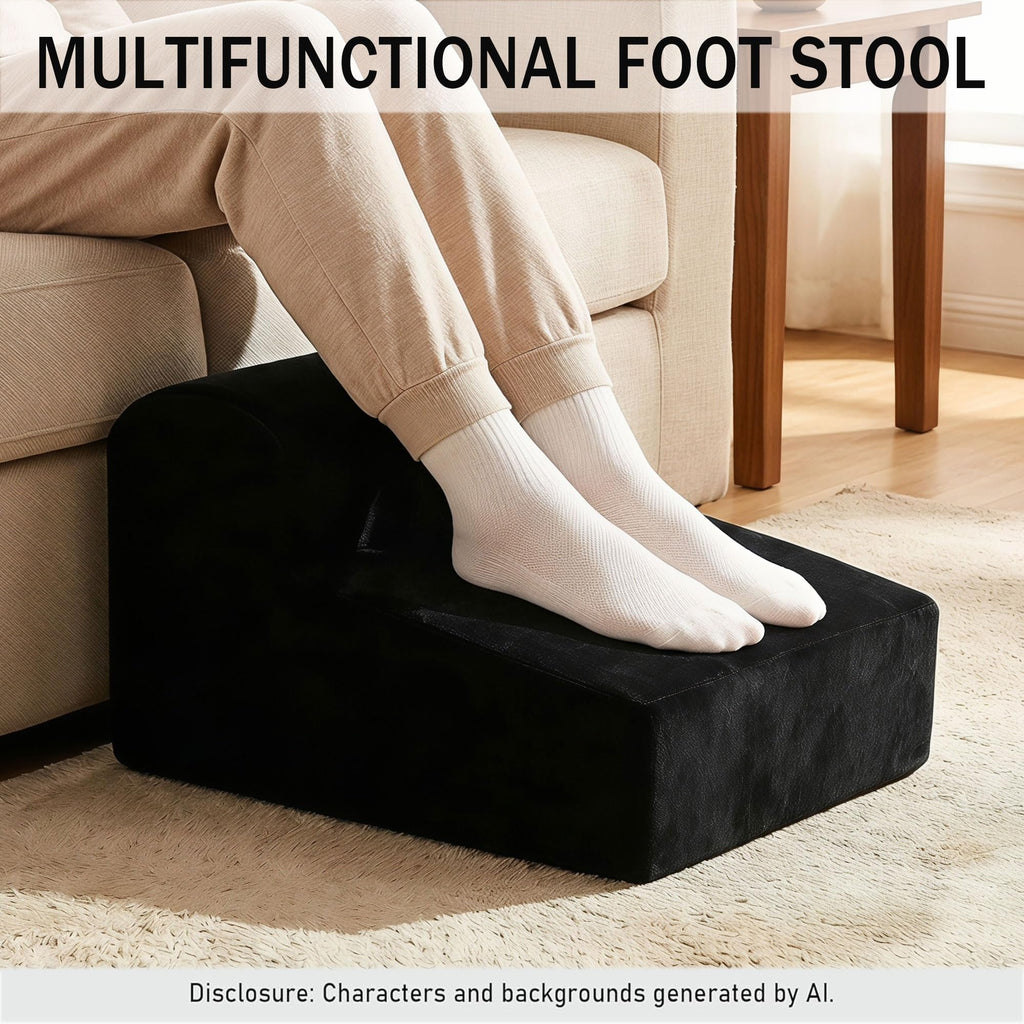 Modern Foam Filled Foot Stool, Soft Lightweight Pouf Ottoman Floor Rest Desk, Small Spaces, (Black)