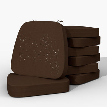 Brown Chair Cushions, Set of 8 — 2.5" Thick, Waterproof, with Ties (17" x 16")