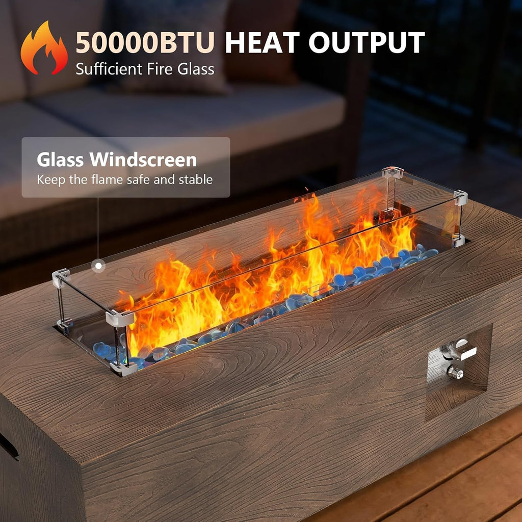42" Outdoor Propane Fire Pit Table Rectangle Gas Firepit for Outside Patio | 50,000 BTU Fireplace Fire Table with