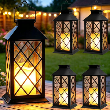 4 Pack Large Tempered Glass Solar Lanterns Outdoor Waterproof