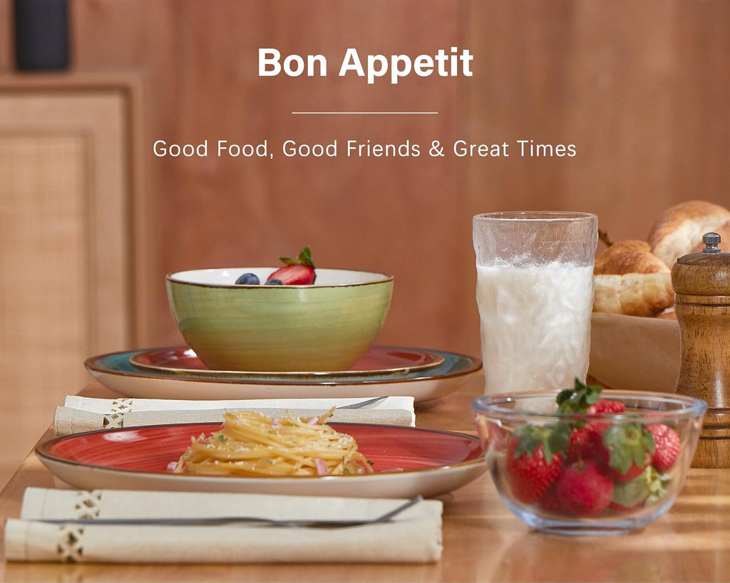 Plates and Bowls Set 12 Pcs,Stoneware Dinnerware Sets for 4 Microwavable,Oven & Dishwasher Safe Porcelain,Scratch