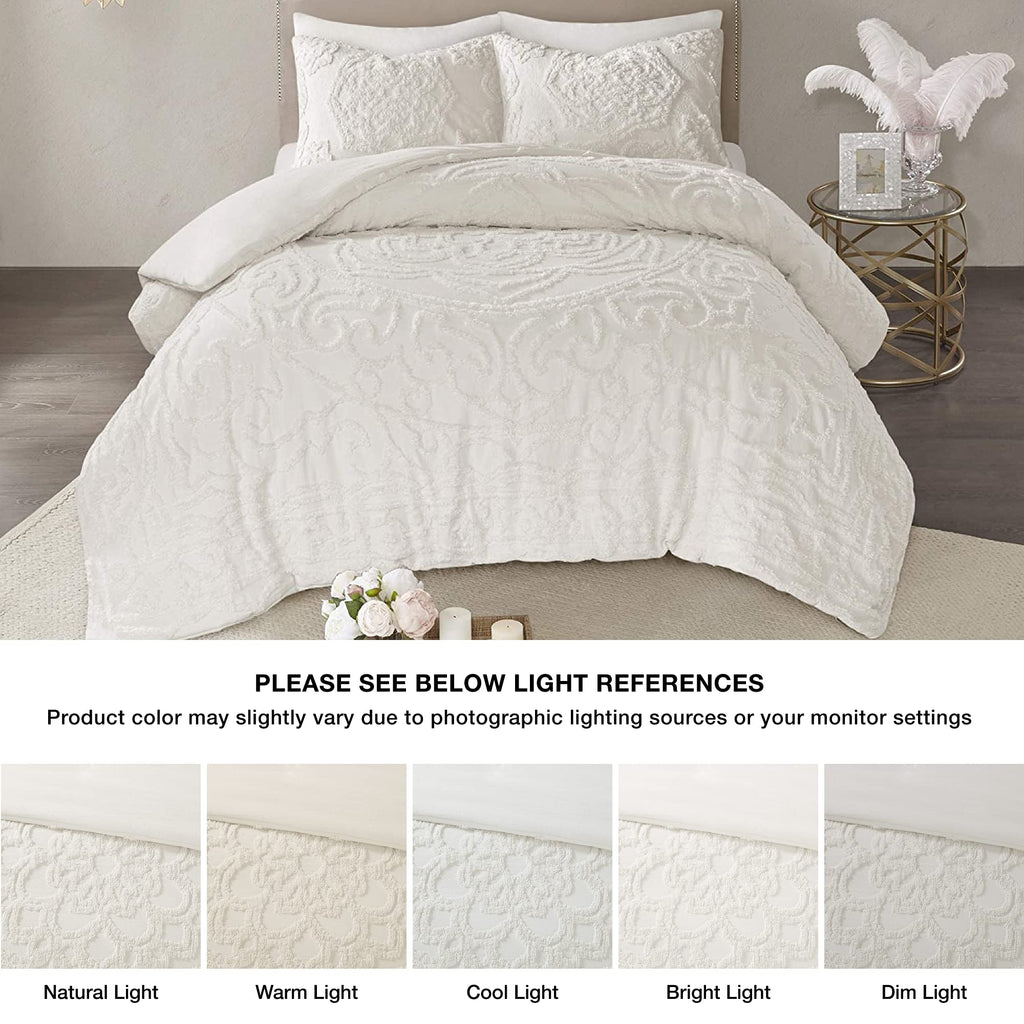 Cotton Bohemian Tufted Off-White Twin Comforter Set, 2pc