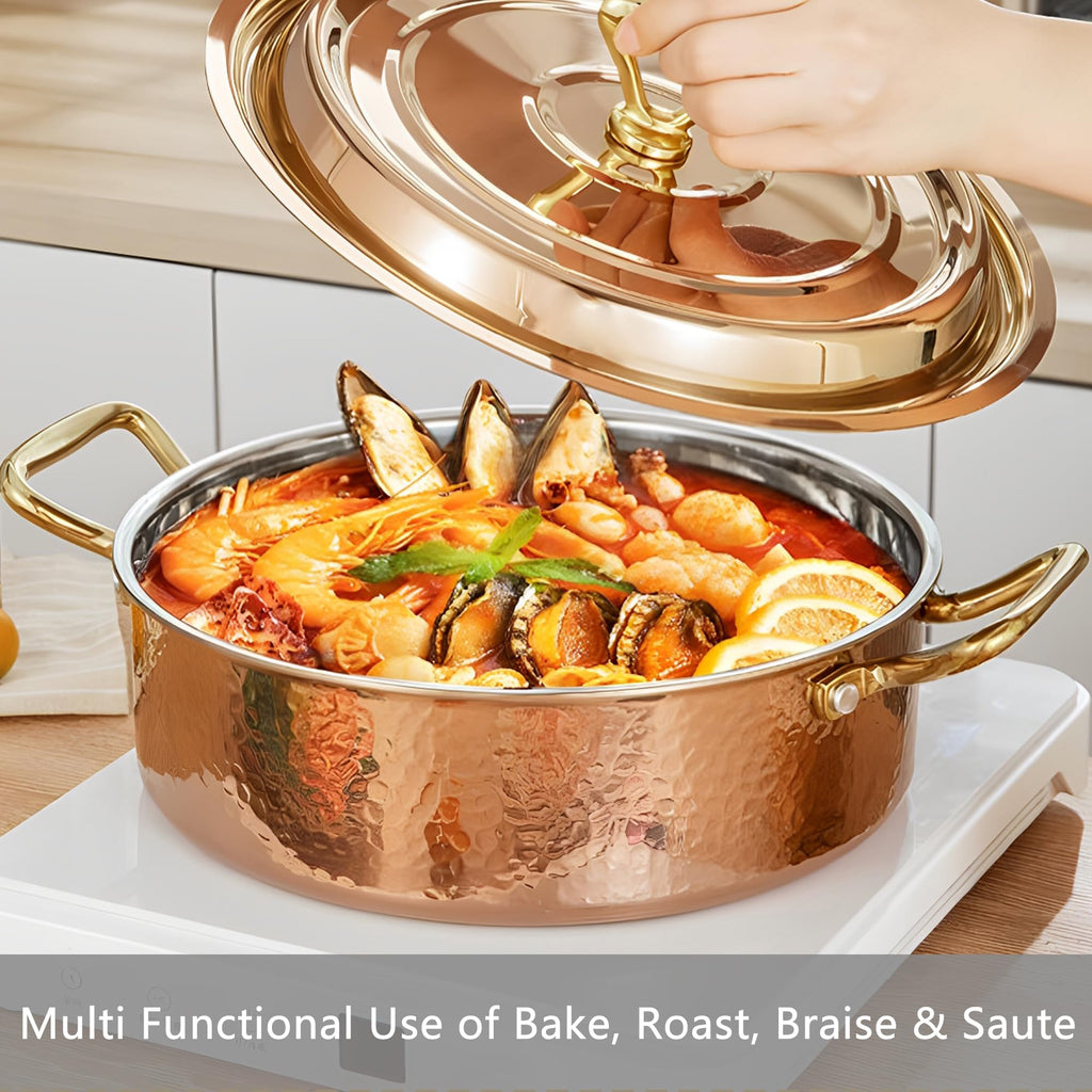 4.2QT Hammered Stock Pot with Lid, Copper Cooking Pot