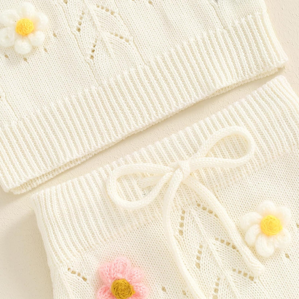Toddler Baby Girl Clothes Summer Outfit Sleeveless Flower Embroidery Strap Knit Sweater Tank Top Shorts Set