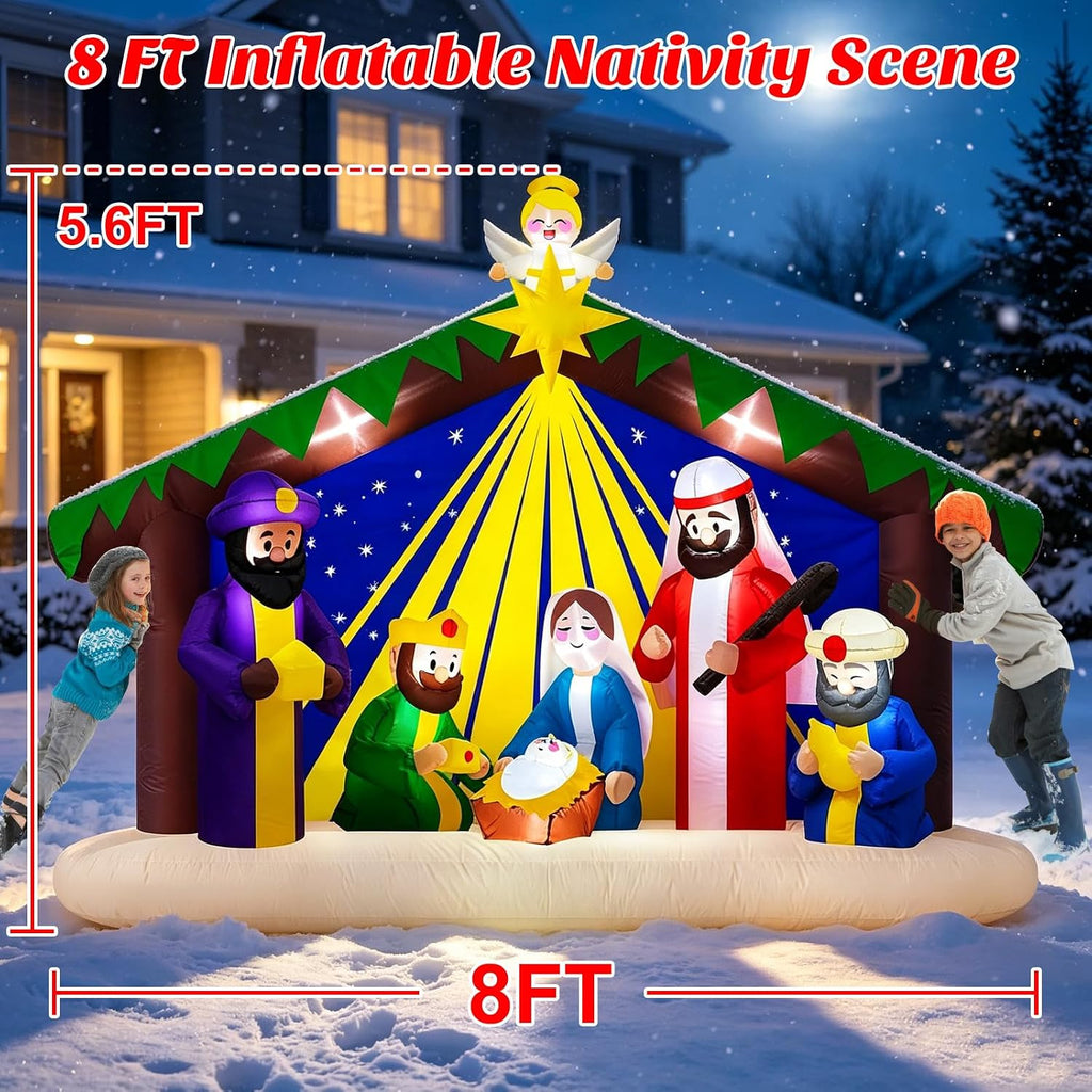 8 FT Inflatable Nativity Scene Outdoor Christmas Decorations w/LED