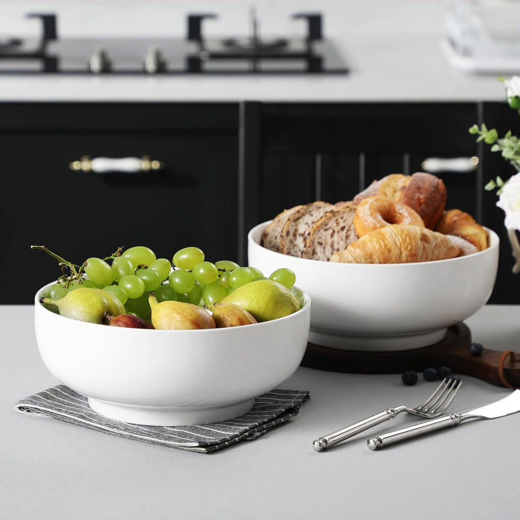 Serving Bowls, 114 OZ(10") Extra Large Salad Bowls Set of 2, Porcelain White Serving Bowls for Salad, Soup, Pasta and