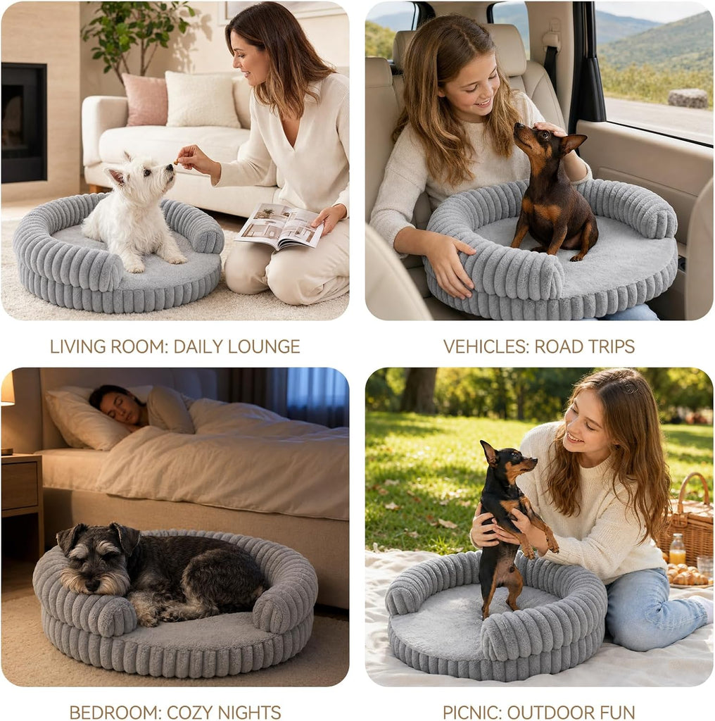 Luxury Donut Dog Bed, Fluffy Orthopedic Dog Couch Washable Round Pet Sofa