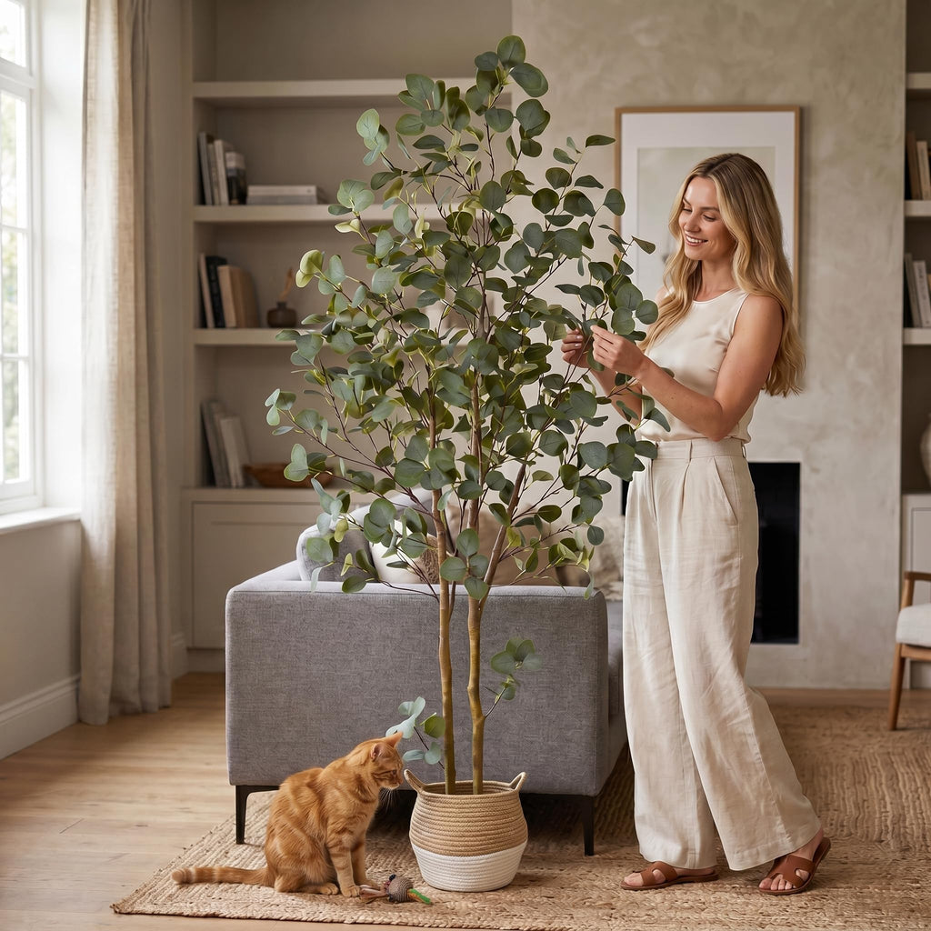 Artificial Eucalyptus Tree 6ft Tall Fake Plant with Basket