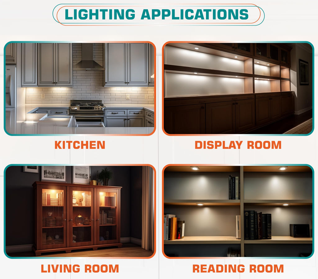 Slim Under Cabinet LED Puck Lights, 110V Wired Ambiance Lighting, Plug-in & Direct Hardwired, Daisy Chained linkable