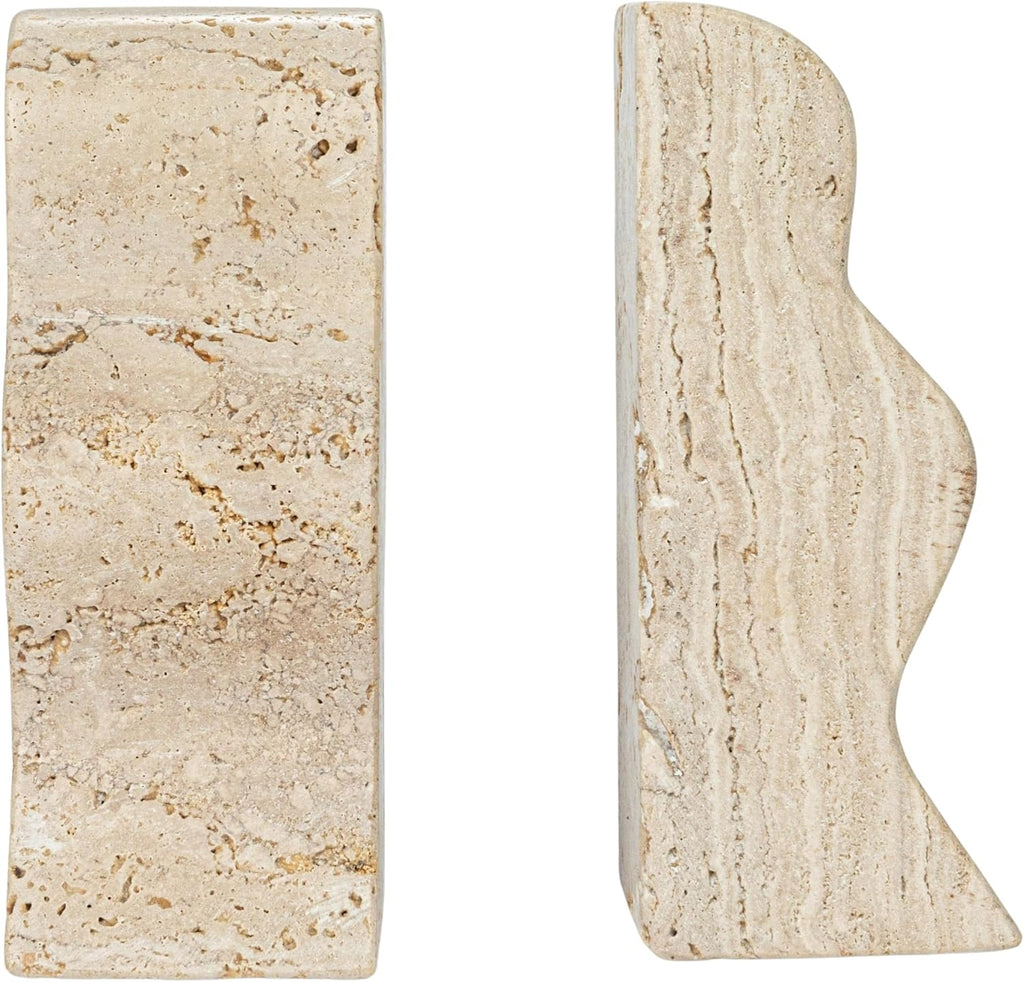 Decorative Travertine Wave Bookends, Natural