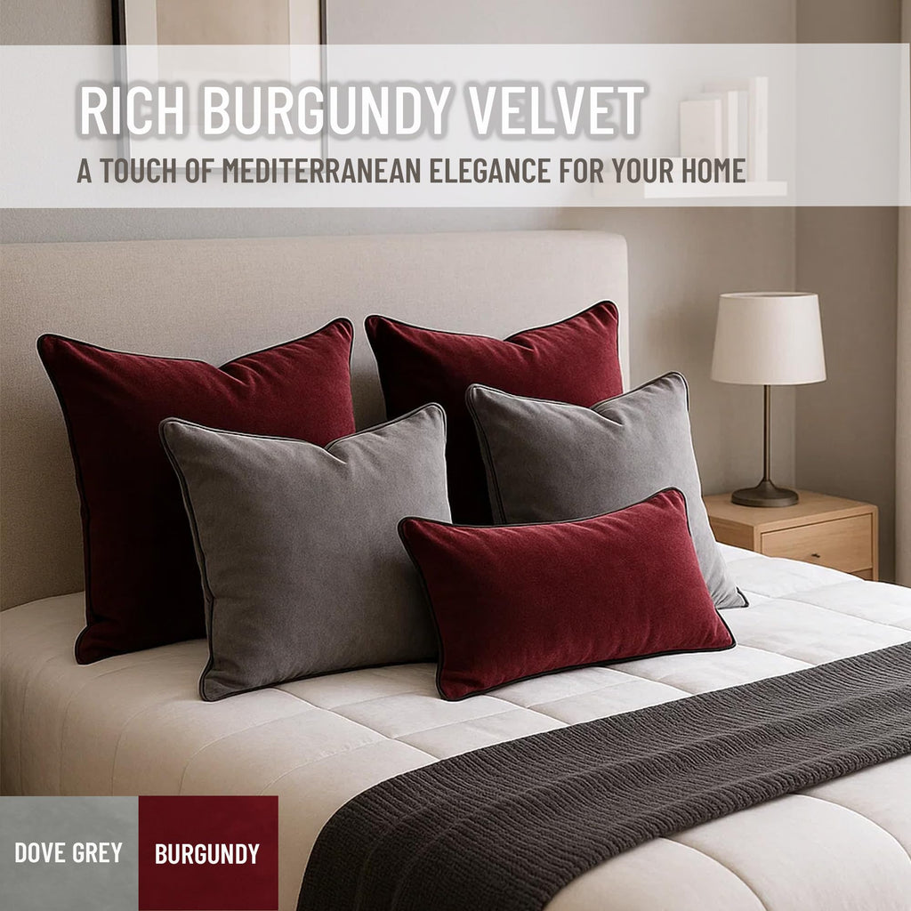 2 Pack Polyester Decorative Throw Pillow Covers, 18"x18", Burgundy, Solid, Modern, Contrast Piping, Indoor Use