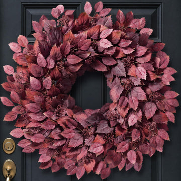 26" Artificial Hibiscus Leaves Fall Wreath for Front Door Decor(Autumn Red)