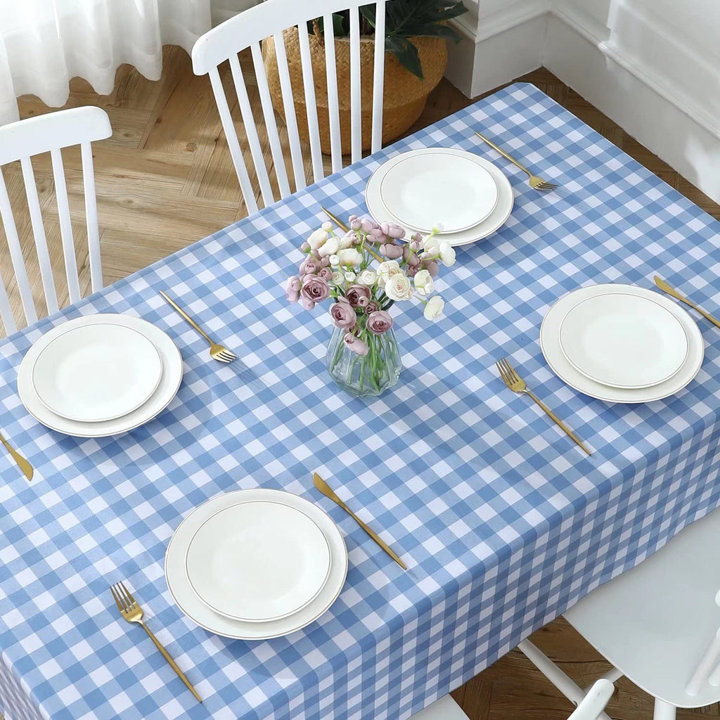 Gingham Vinyl Tablecloth, Rectangle 54 x 78, Light Blue