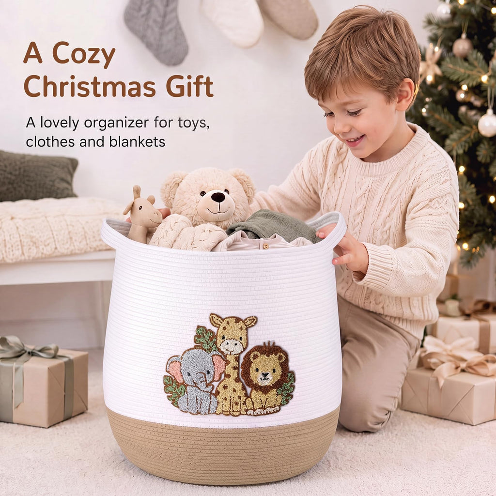 Large Woven Nursery Animal Hamper 16.9 x 17.7 Inch for Kids