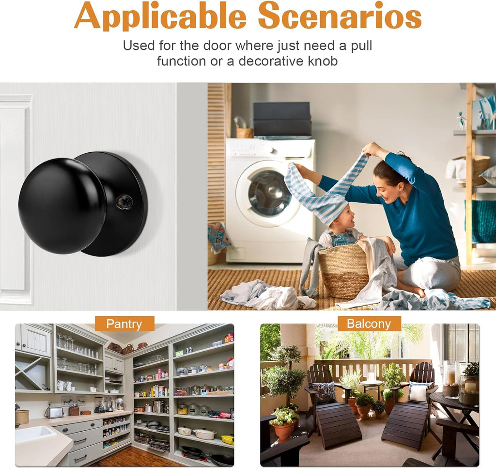 Half Dummy Door Knobs, 4 Pack Black One Side Dummy Handles Matte Black Finish, Non-Turning Inactive Lever