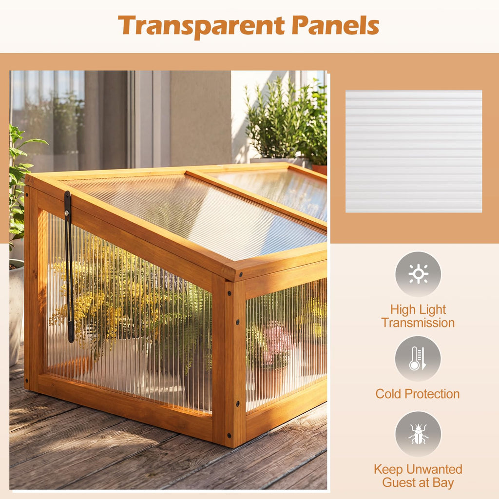 Wood Cold Frame Greenhouse, Portable Raised Planter Bed Protection with Transparent Flip-top Roof, Small Indoor